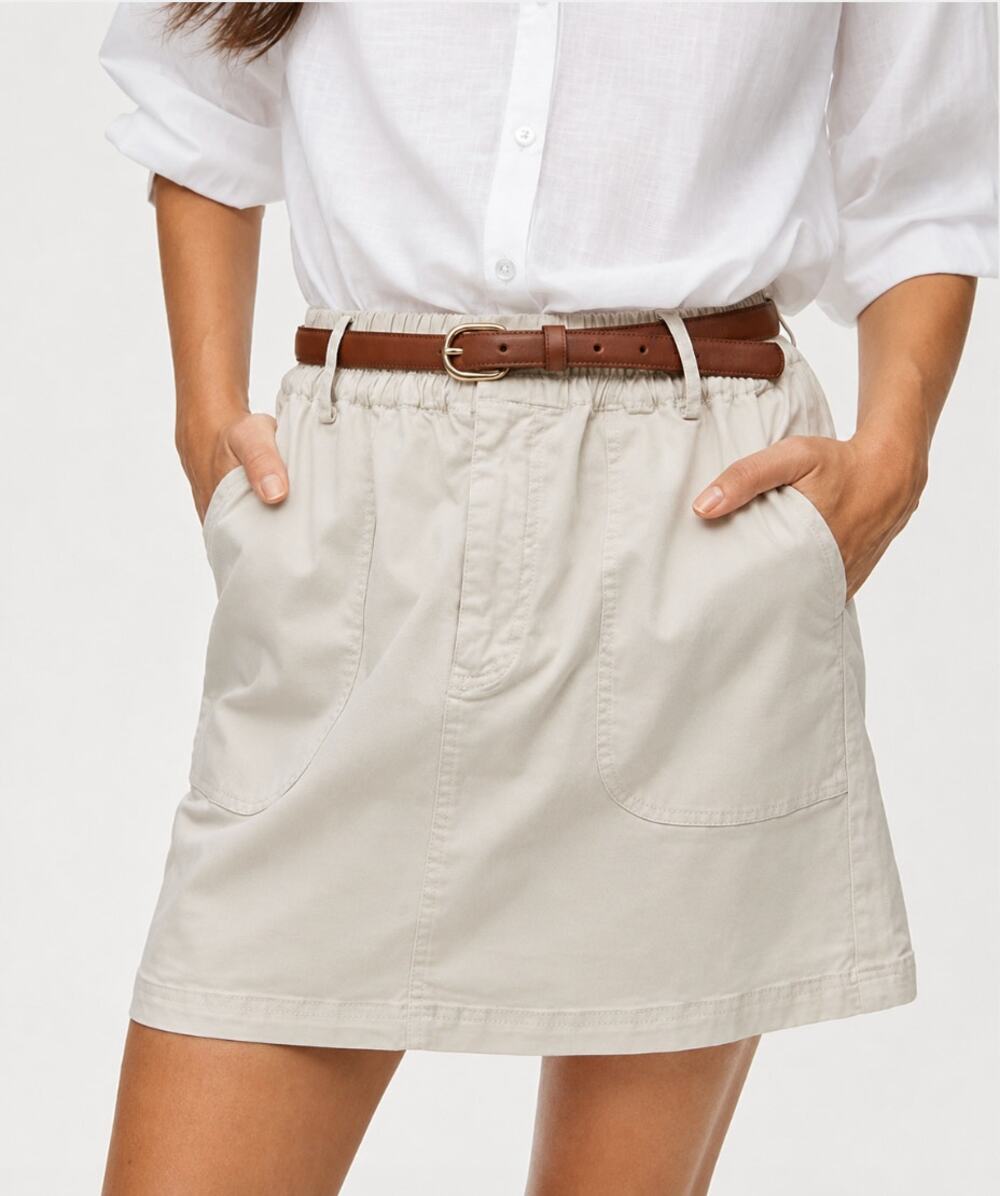MICHAEL STARS Women's Monroe Twill Miniskirt 1X Khaki Cement Pockets Stretch NWT